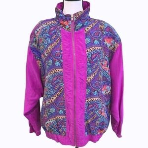 VTG‎ 90s Lavon 100% Silk Paisley Windbreaker Purple Boho  Jacket M Grandpa Core